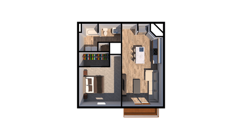 Floor plan for 1 bed, 1 bath, 728 sqft